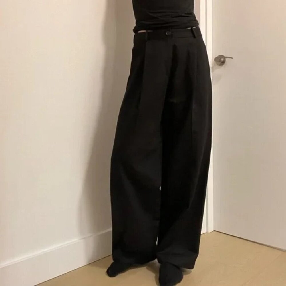 Massimo Dutti Full Lenght Wide Leg Darted Trouser Black 12 - Picture 2 of 9